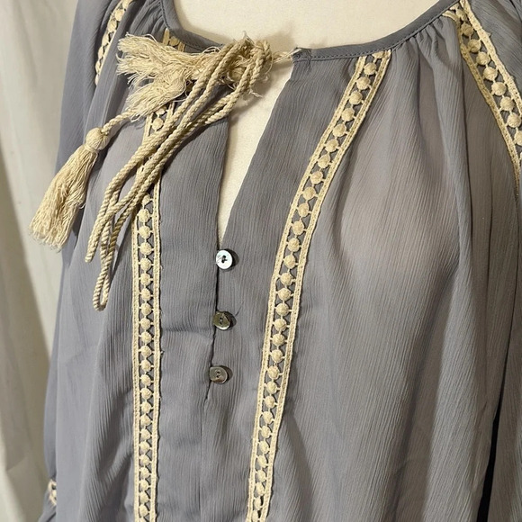 light blue semi sheer long sleeve Entro top size large - Picture 3 of 4